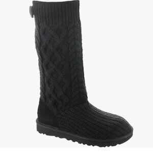 UGG Womens Size 7 38 Black Classic Cardi Cabled Knit Boots New